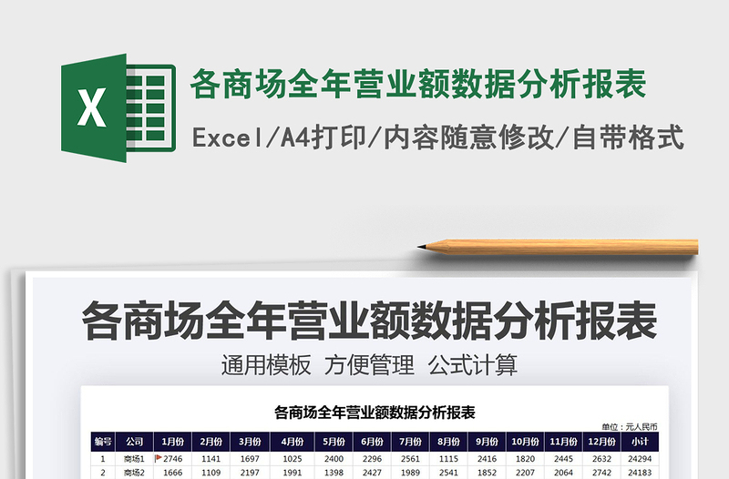 2021各商場全年營業(yè)額數(shù)據(jù)分析報表免費下載
