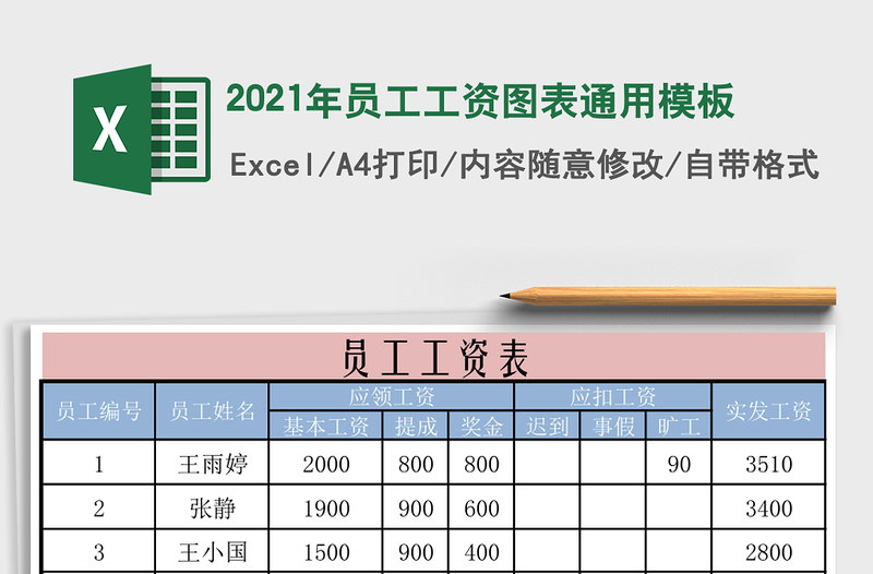 2021年員工工資圖表通用模板