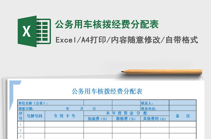 2021年公务用车核拨经费分配表