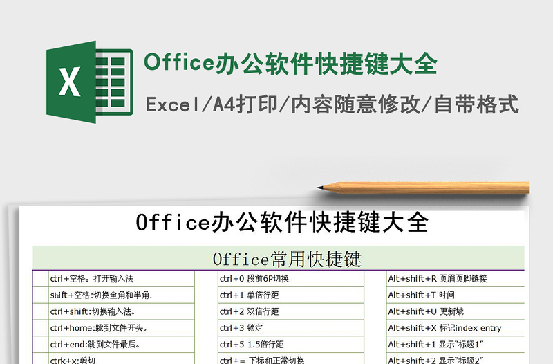 2022Office辦公軟件快捷鍵大全免費(fèi)下載