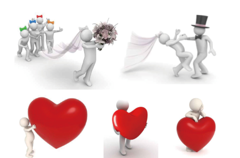 PPT素材卡通3D立体小人爱情结婚求婚-含多个ppt元素