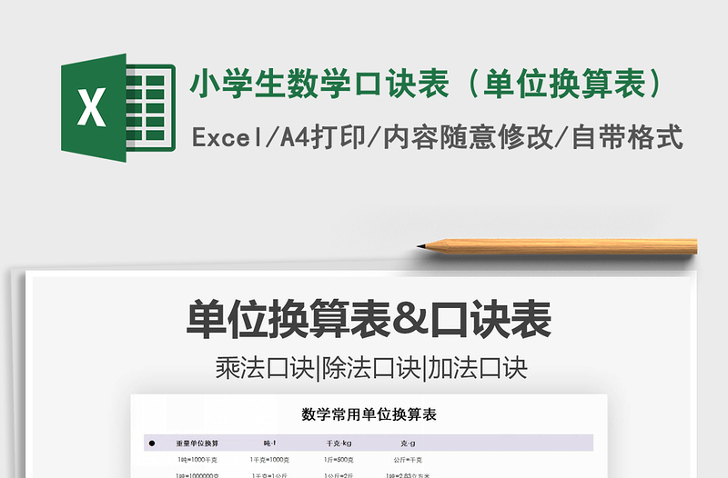 2021年小學(xué)生數(shù)學(xué)口訣表(單位換算表)