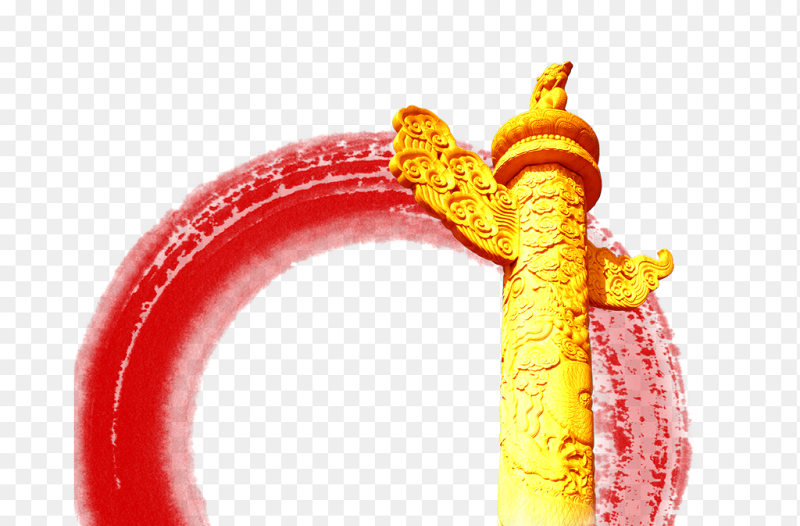 红色简约单个文本框标题框华柱石狮狮子装饰免抠元素素材