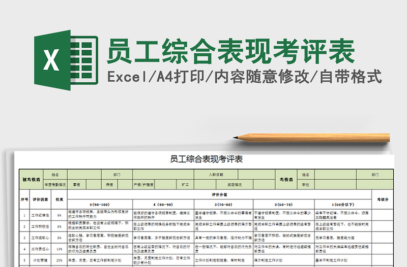 2021年員工綜合表現(xiàn)考評(píng)表