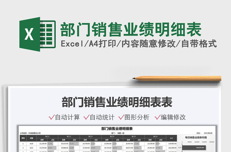 2021部門銷售業績明細表免費下載