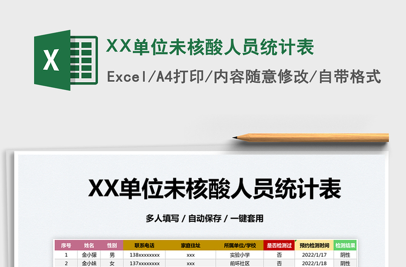 2022XX單位未核酸人員統(tǒng)計表免費下載