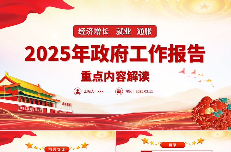 2025年政府工作報告重點內(nèi)容解讀PPT兩會精神學習課件