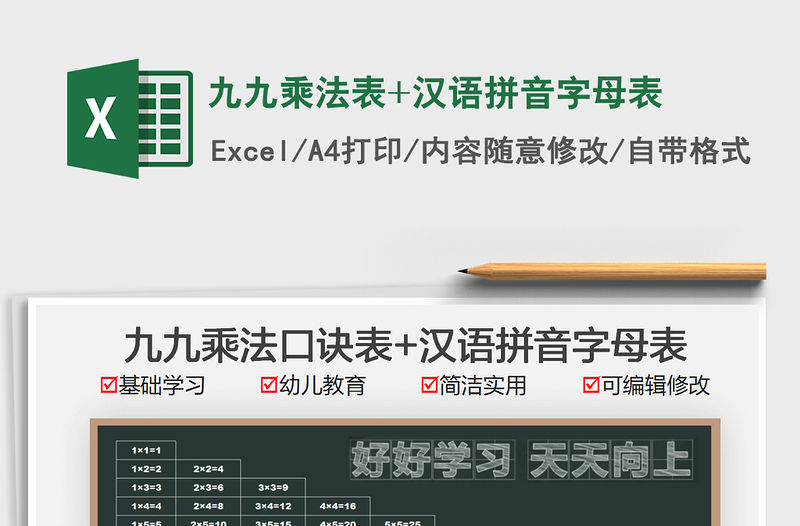 2021九九乘法表+漢語拼音字母表免費下載
