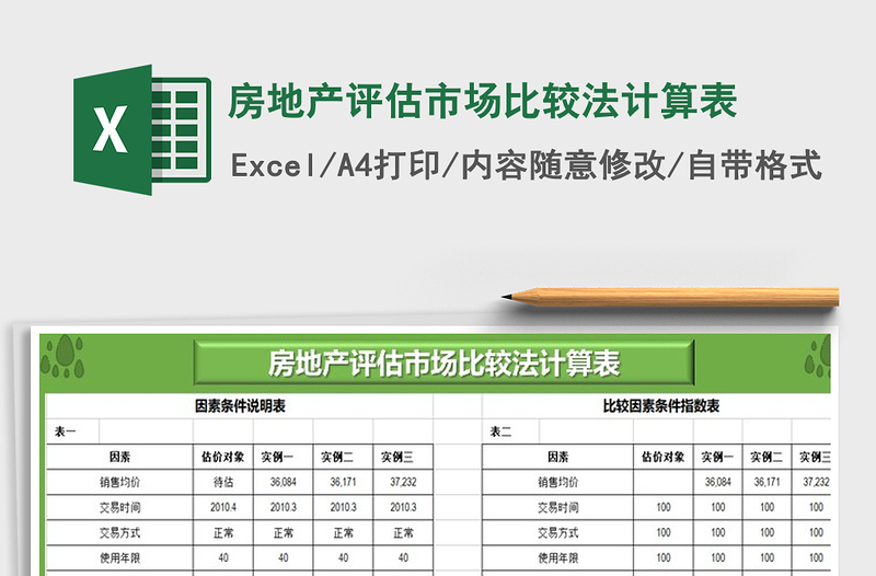 2021年房地產(chǎn)評估市場比較法計(jì)算表