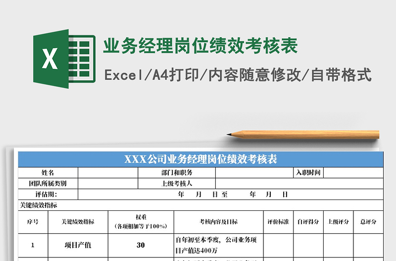 2021年业务经理岗位绩效考核表