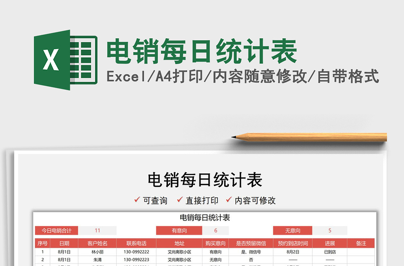 2022電銷每日統(tǒng)計表免費下載
