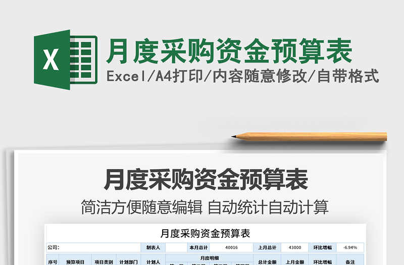 2021年月度采購資金預(yù)算表