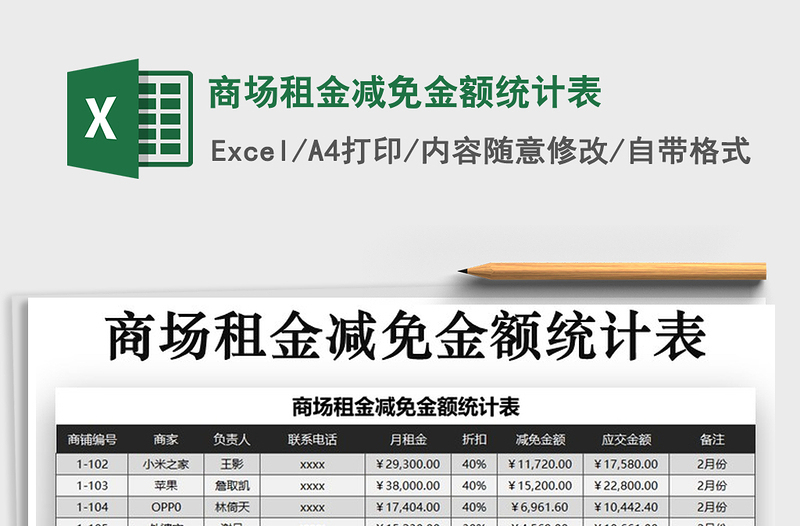 2021年商场租金减免金额统计表