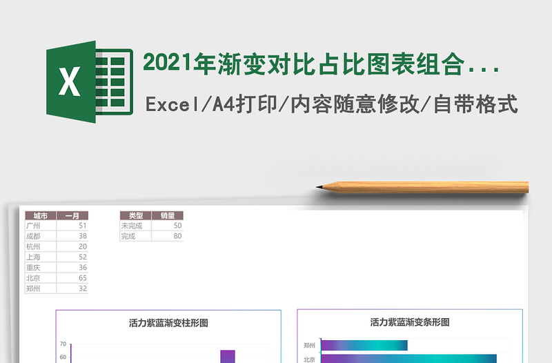 2021年漸變對比占比圖表組合 財務營銷人力資源