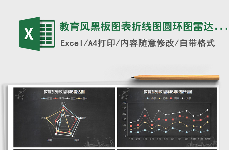 2021年教育風(fēng)黑板圖表折線圖圓環(huán)圖雷達(dá)圖