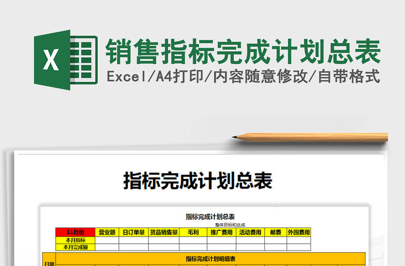 2022年銷售指標完成計劃總表