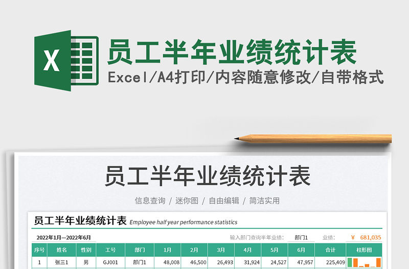 2023員工半年業(yè)績統(tǒng)計表免費下載
