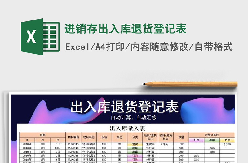 2021年进销存出入库退货登记表免费下载