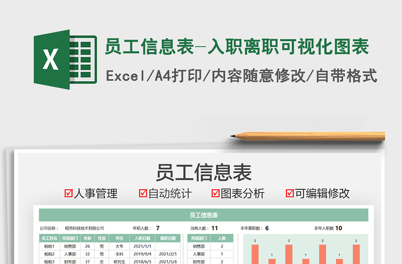 2021员工信息表-入职离职可视化图表免费下载