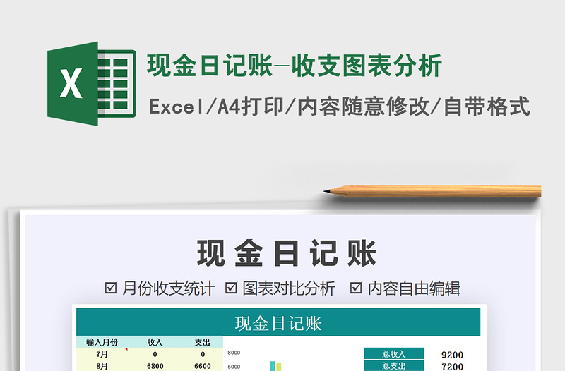 2021年现金日记账-收支图表分析免费下载