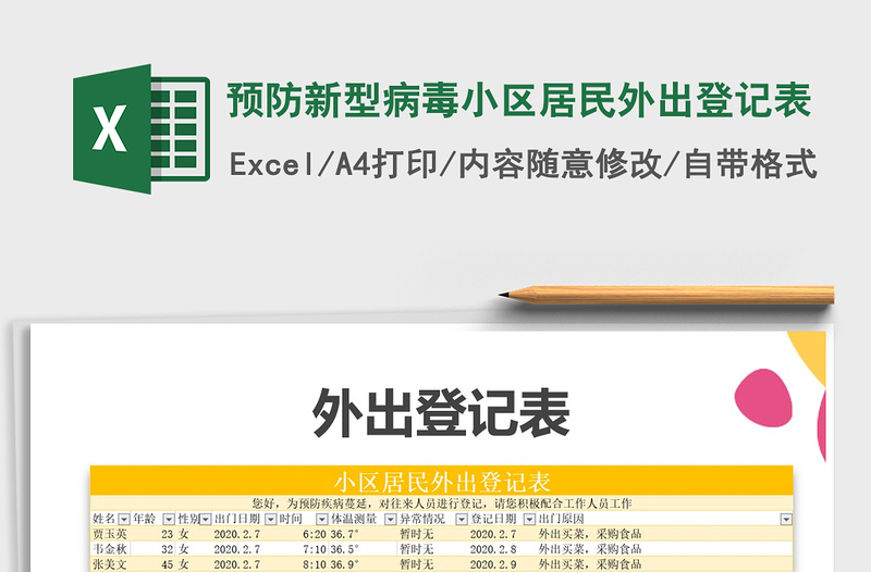 2021年預(yù)防新型病毒小區(qū)居民外出登記表