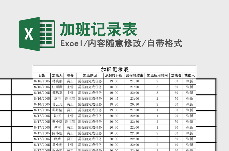 2021年加班记录表