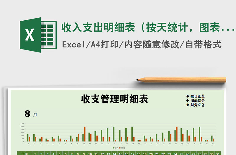 2021年收入支出明細(xì)表（按天統(tǒng)計(jì)，圖表結(jié)合）