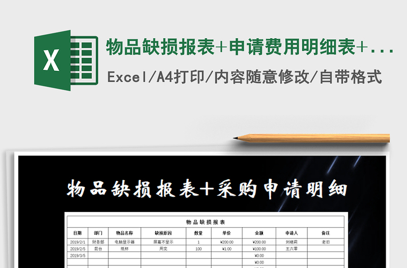 2021年物品缺损报表+申请费用明细表+采购申请表