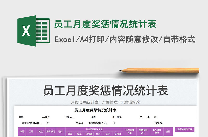 2022員工月度獎懲情況統計表免費下載