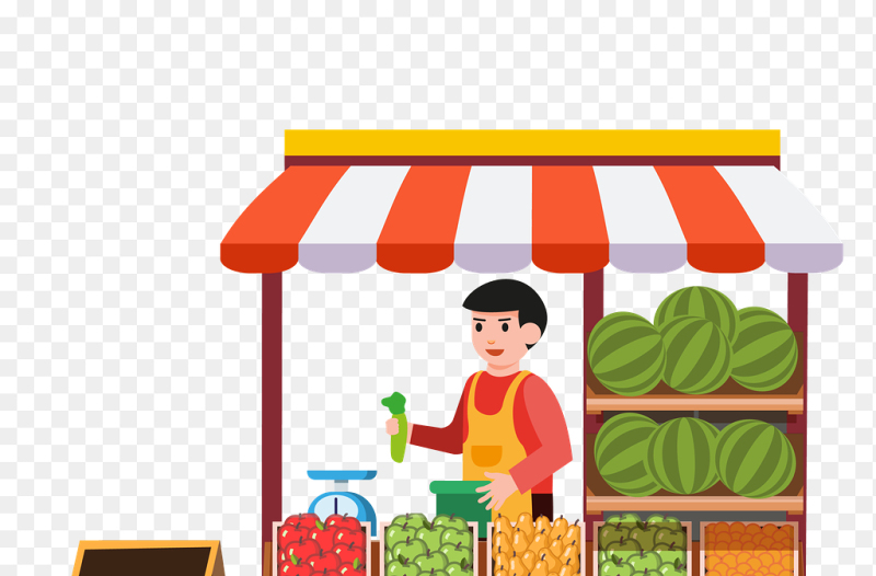 插画风卡通人物水果摊售货员卖水果职业人物免抠元素素材