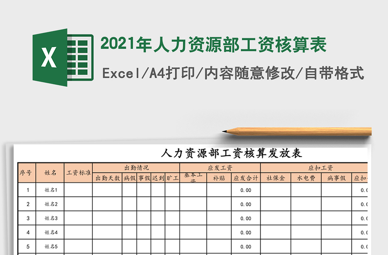 2021年人力資源部工資核算表
