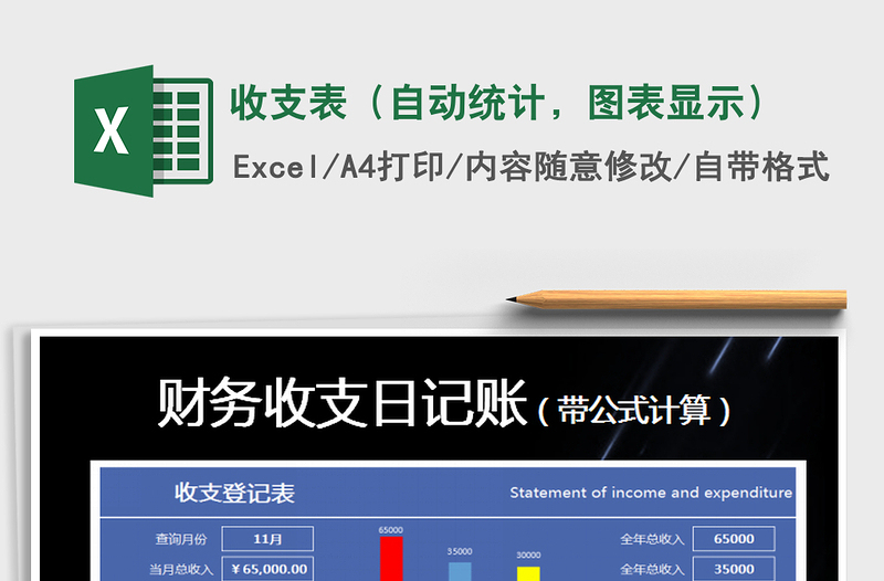 2022年收支表（自動統(tǒng)計，圖表顯示）免費下載