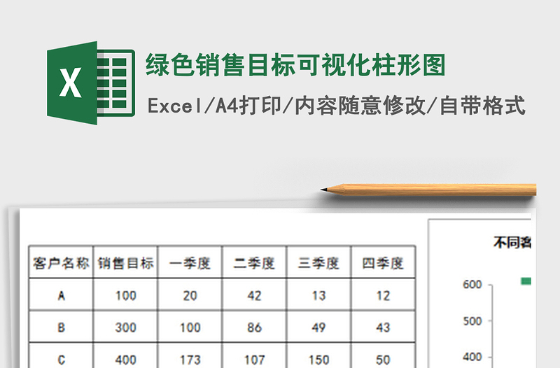 2021年绿色销售目标可视化柱形图