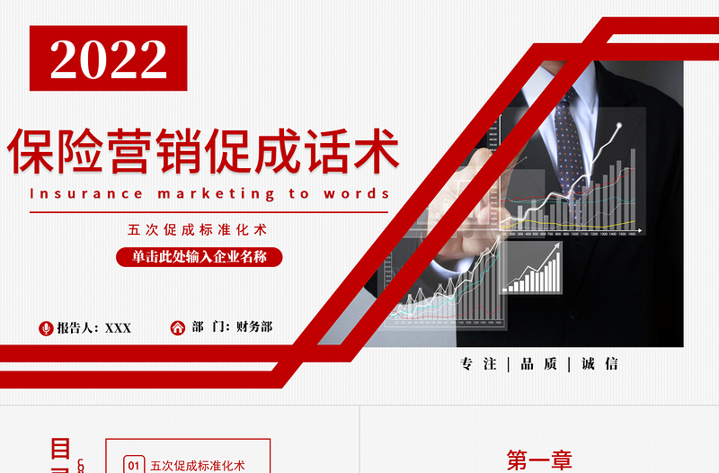 2022保險營銷促成話術PPT紅色簡約風保險行業五次促成標準化術培訓模板