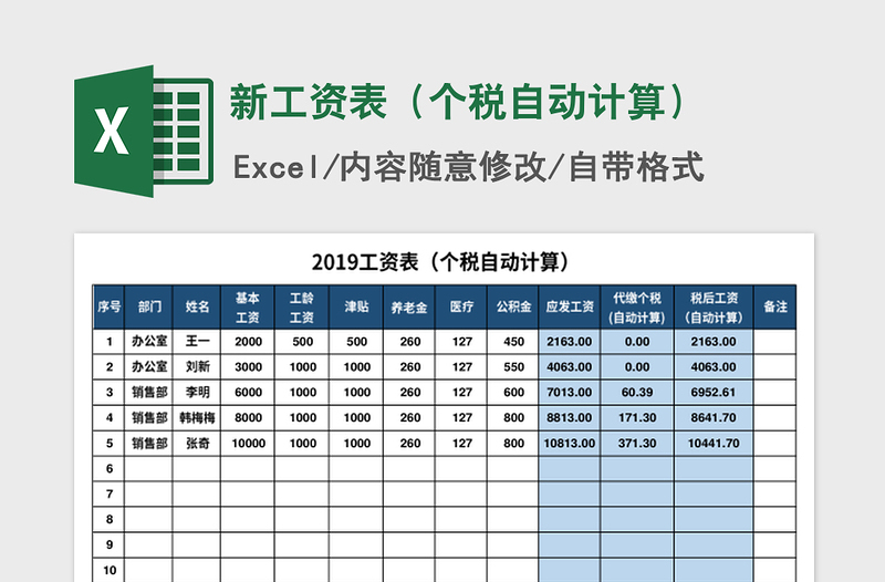 2021年新工资表（个税自动计算）