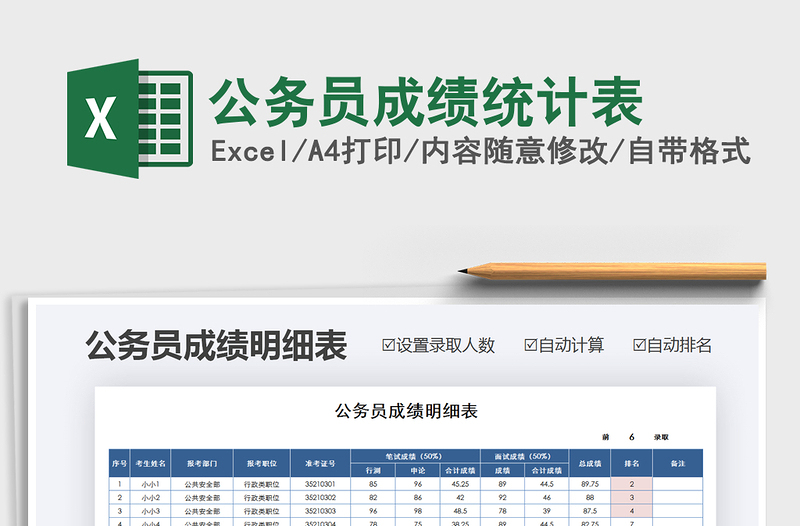 2021年公務(wù)員成績(jī)統(tǒng)計(jì)表