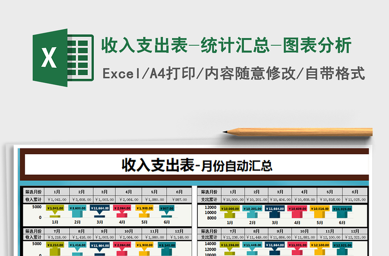 2021年收入支出表-统计汇总-图表分析