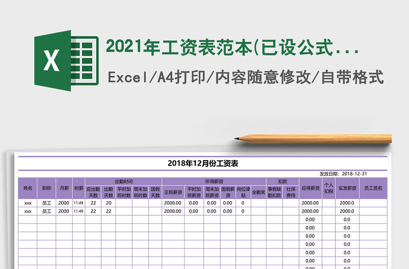 2021年工資表范本(已設(shè)公式）