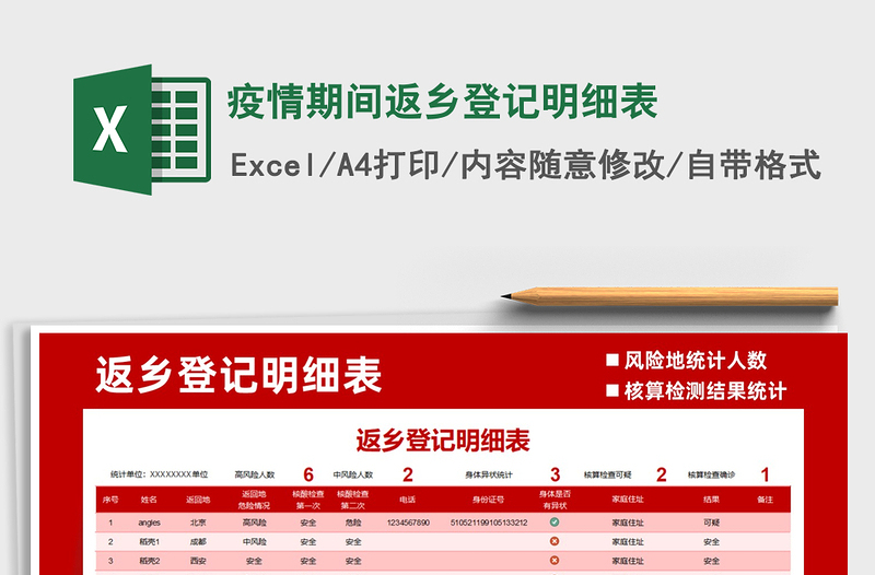 2021年疫情期间返乡登记明细表