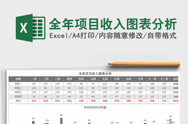 2021年全年項目收入圖表分析