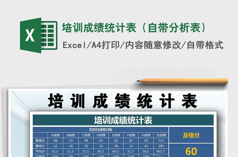 2022年培訓(xùn)成績統(tǒng)計表（自帶分析表）免費下載