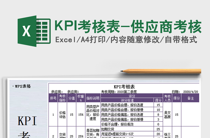 2022KPI考核表-供应商考核免费下载