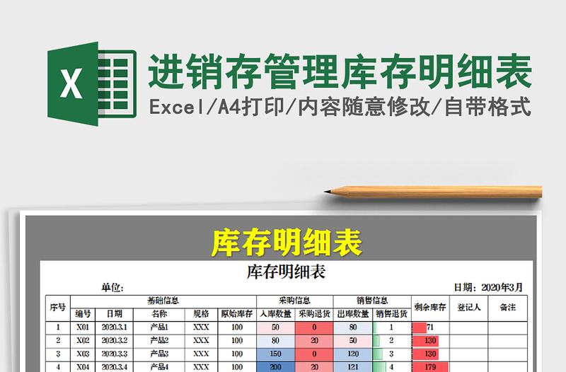 2021年進銷存管理庫存明細表