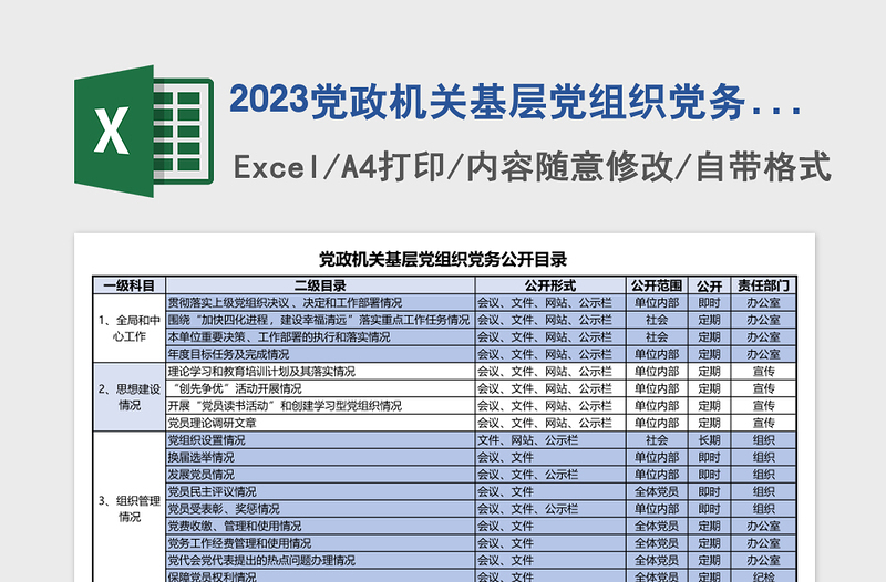 2023党政机关基层党组织党务公开目录