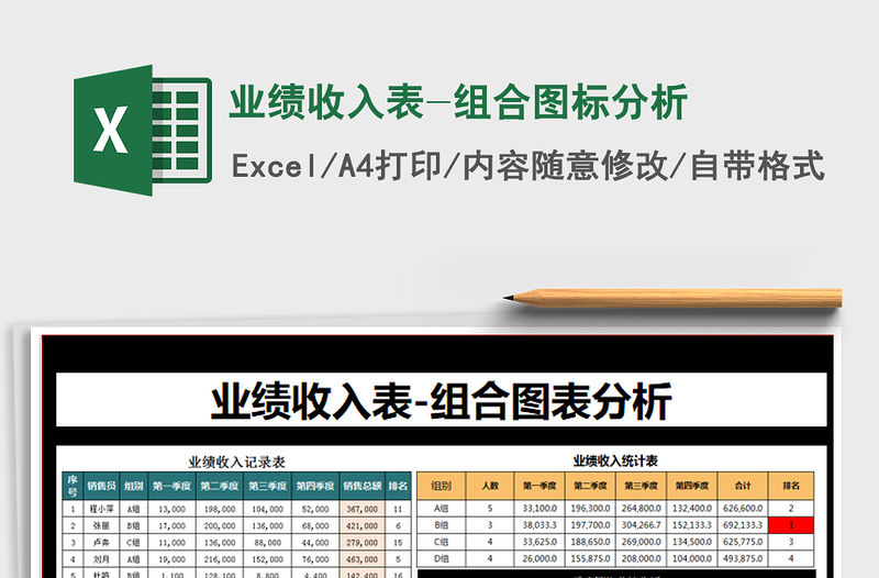 2021年業績收入表-組合圖標分析