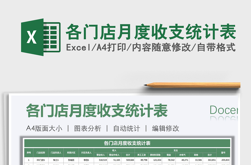 2021年各門店月度收支統(tǒng)計(jì)表