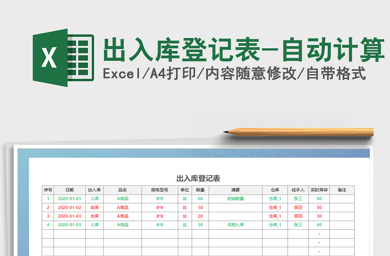 2022年出入庫登記表-自動計(jì)算免費(fèi)下載
