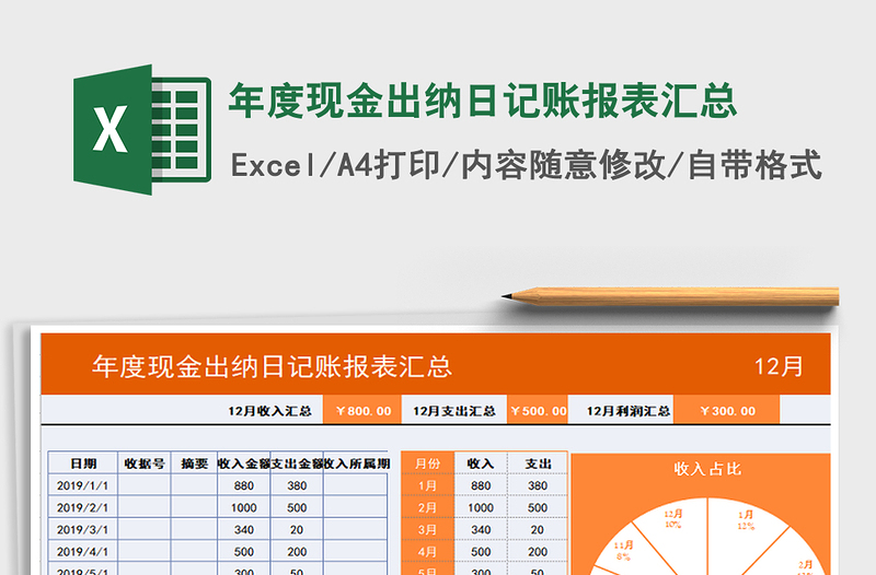 2021年年度现金出纳日记账报表汇总