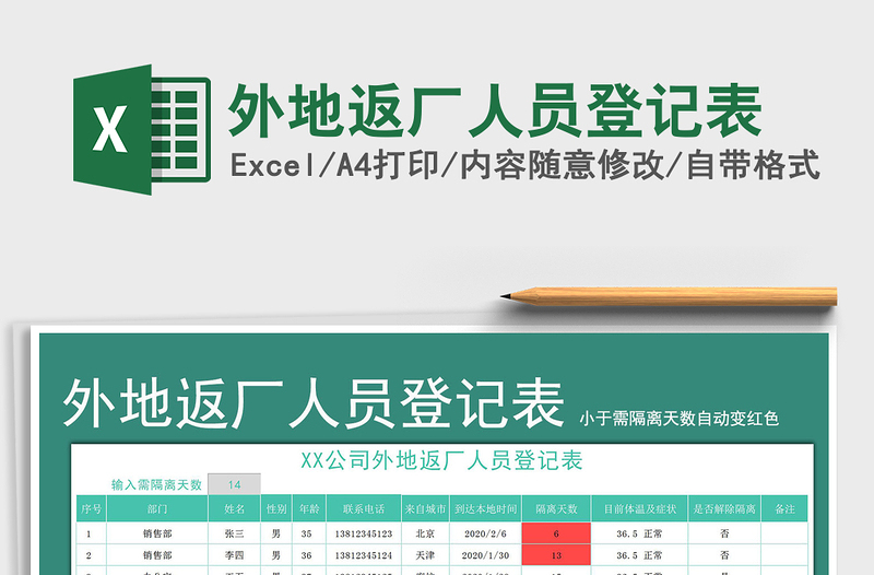 2021年外地返廠人員登記表