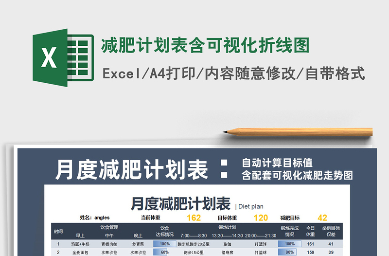 2022減肥計(jì)劃表含可視化折線圖免費(fèi)下載